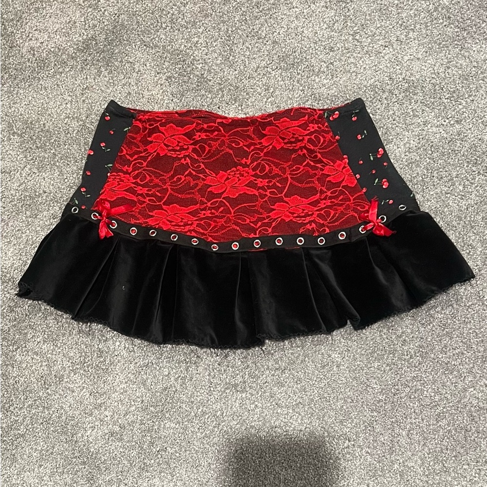 Handmade Red and Black Lace Cherry Skirt